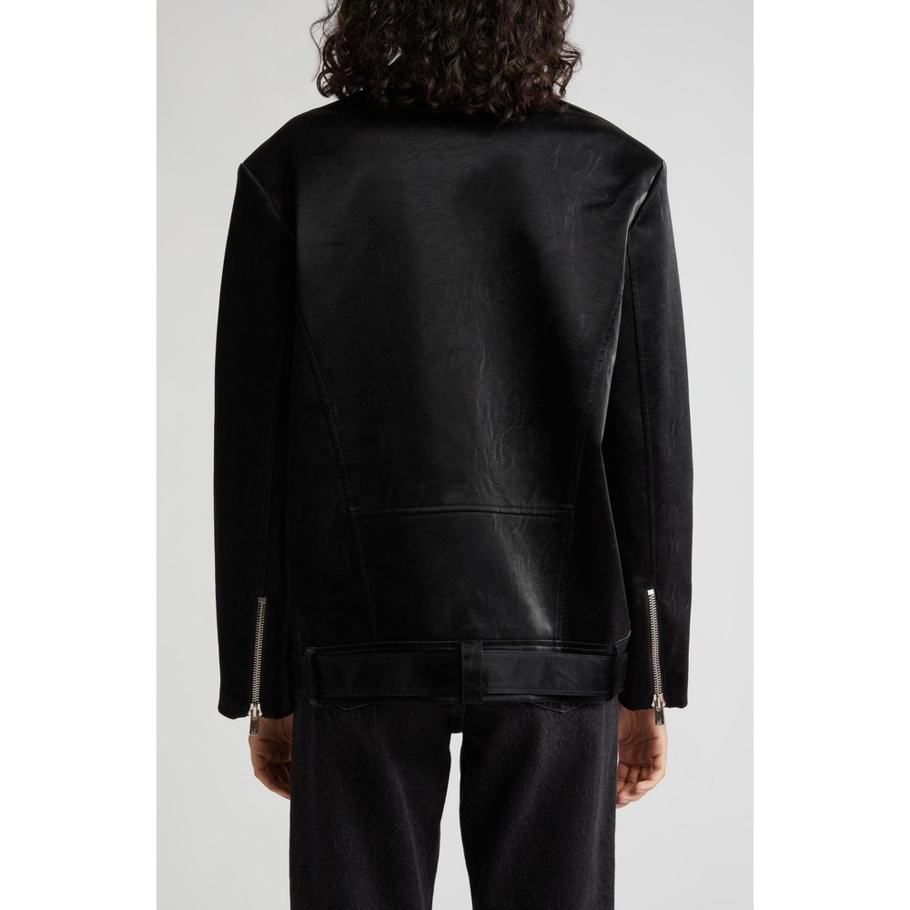 NWT Cinq‎ a Sept Brice Faux Leather Moto Jacket Small Black Belted Minimalist - Picture 8 of 16